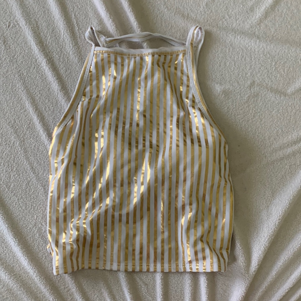 Kortni Jeane high rise top in white and gold stripe